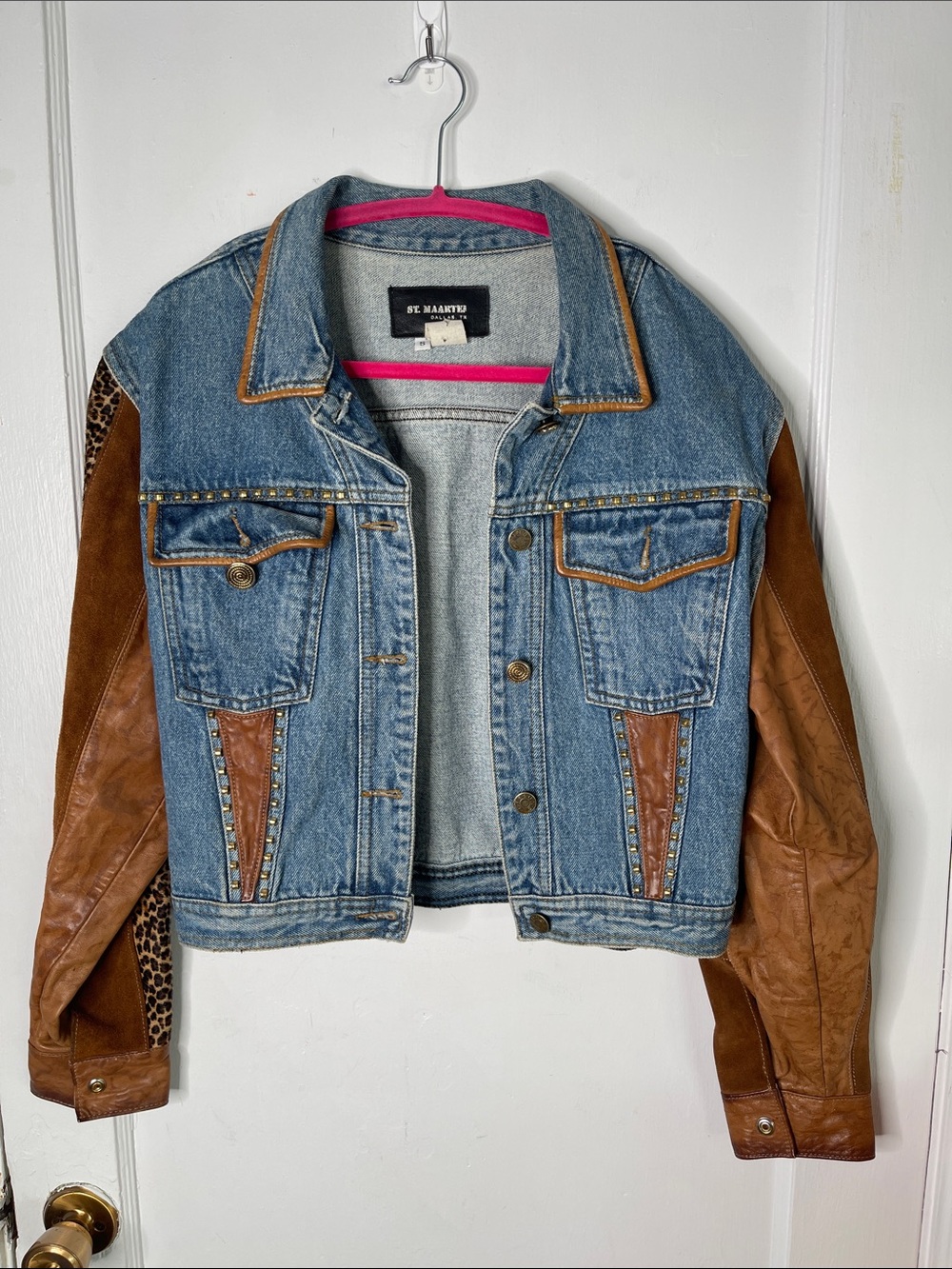 St Maarten Jean Jacket Small Embellished Leopard Studs Suede S Ladies USA Button